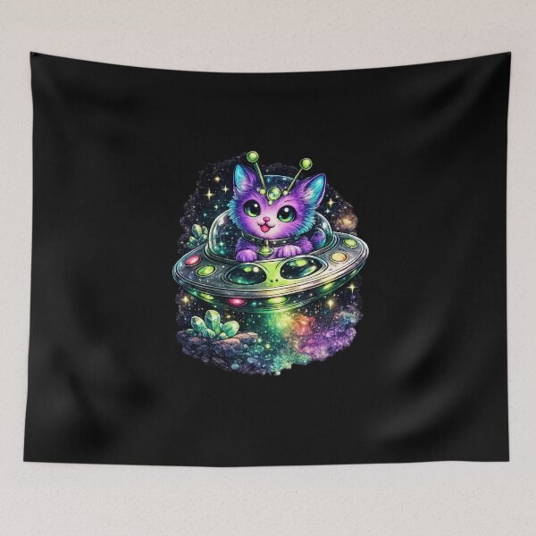 Item preview, Cosmic Alien Kitty UFO – Cute Space Cat Fantasy Art designed and sold by TheZyro.