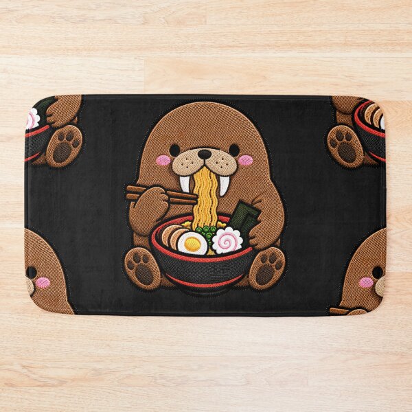 Item preview, Kawaii Walrus Eating Ramen - Cute Walrus Embroidery Patch designed and sold by ColorSplash123.