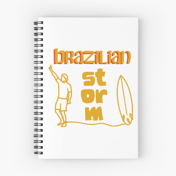 Item preview, quote "Brazilian Storm" and a line art of Gabriel Medina (surf) in yellow designed and sold by N-art-halia.