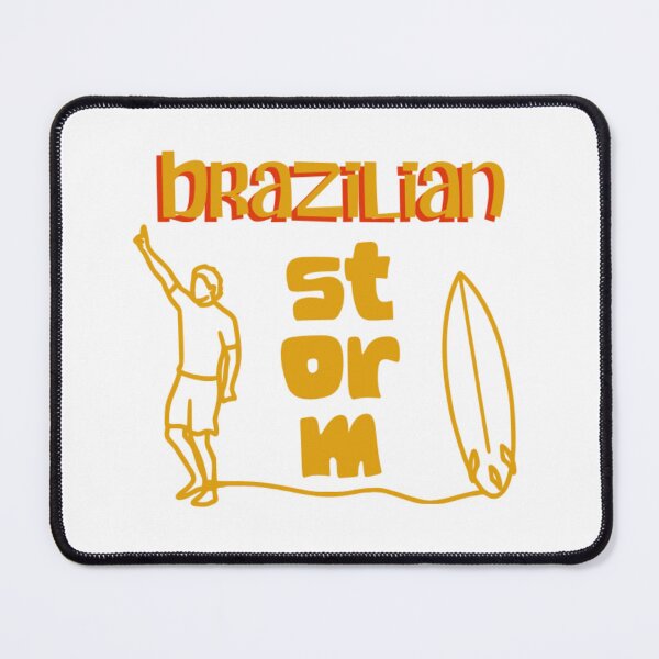 Item preview, quote "Brazilian Storm" and a line art of Gabriel Medina (surf) in yellow designed and sold by N-art-halia.