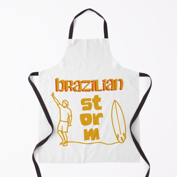 Item preview, quote "Brazilian Storm" and a line art of Gabriel Medina (surf) in yellow designed and sold by N-art-halia.