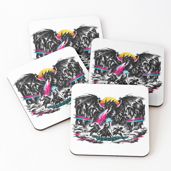 Item preview, Synthwave Sumi-e D&D Dragon Battle designed and sold by KungPowUnicorn.