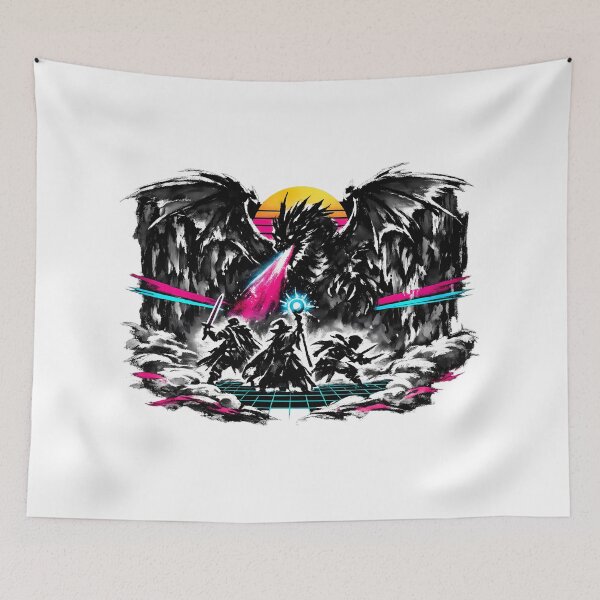 Item preview, Synthwave Sumi-e D&D Dragon Battle designed and sold by KungPowUnicorn.