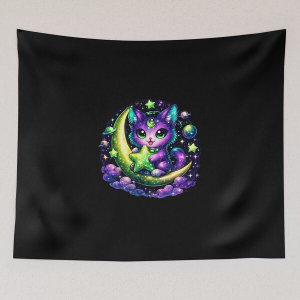 Item preview, Cosmic Moon Kitty – Cute Galaxy Cat and Star Fantasy Art designed and sold by TheZyro.