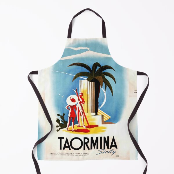 Item preview, Vintage Taormina Travel Poster | Mid-Century Art Deco Style | Sicily Print with Mount Etna & Palm Tree | Mediterranean Decor designed and sold by artofuniverse.