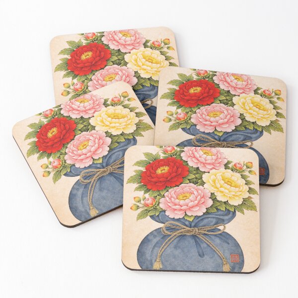 Item preview, Korean Folk Art Lucky Pouch Peony Print Traditional Korean Painting designed and sold by allpalgo.