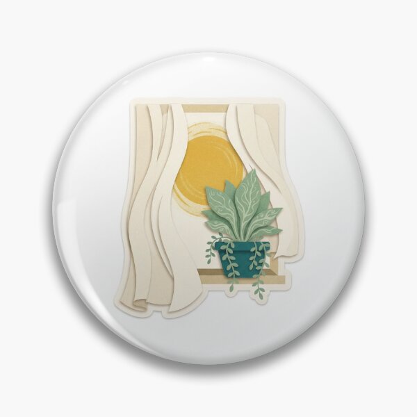 Item preview, Sunny Window Scene with Potted Plant & Flowing Curtains designed and sold by belajarubic.