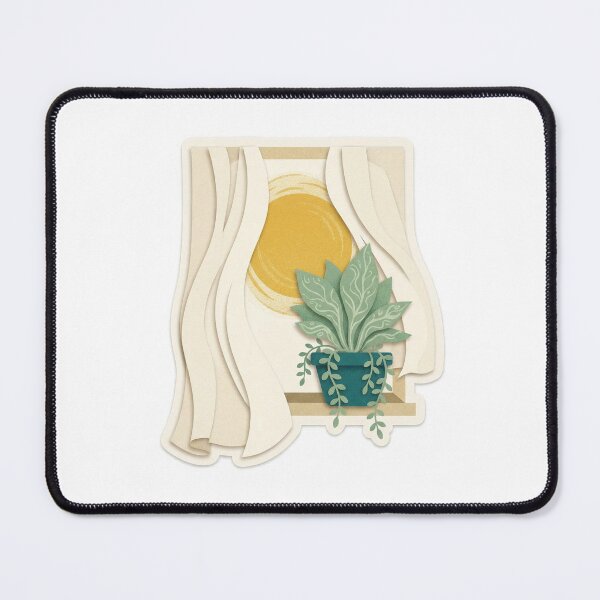 Item preview, Sunny Window Scene with Potted Plant & Flowing Curtains designed and sold by belajarubic.