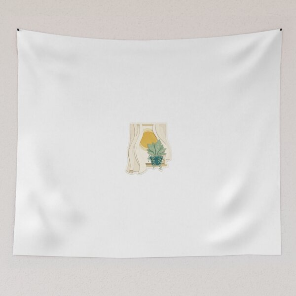 Item preview, Sunny Window Scene with Potted Plant & Flowing Curtains designed and sold by belajarubic.