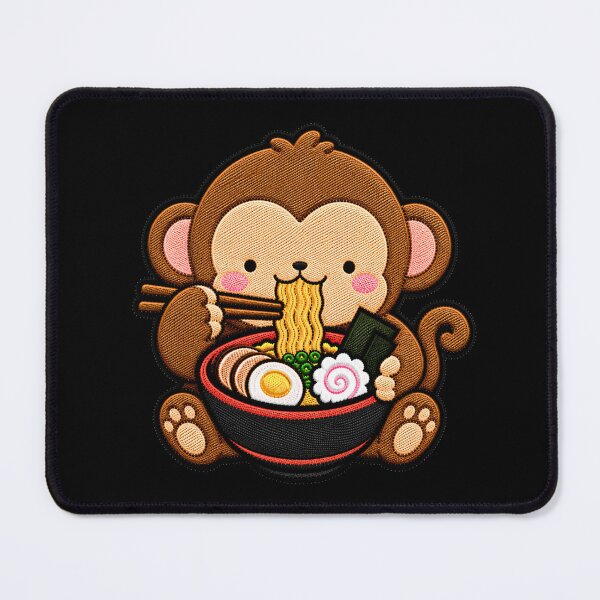 Item preview, Kawaii Monkey Eating Ramen - Cute Monkey Embroidery Patch designed and sold by ColorSplash123.
