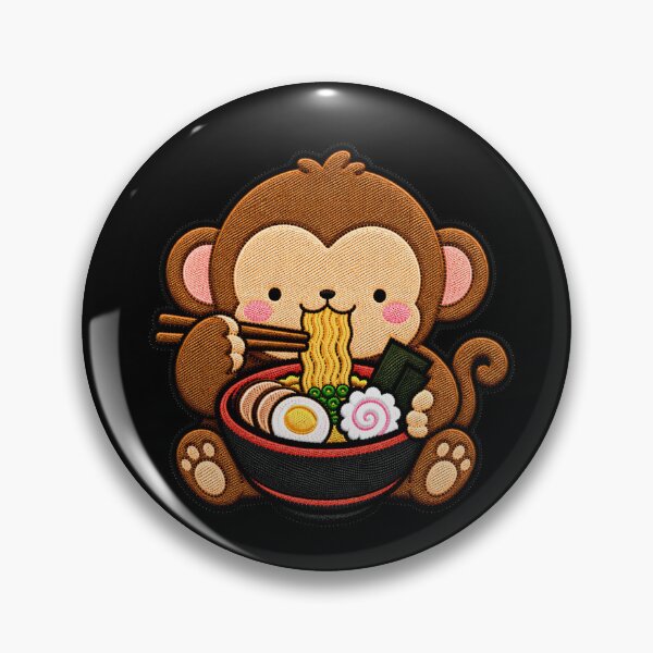 Item preview, Kawaii Monkey Eating Ramen - Cute Monkey Embroidery Patch designed and sold by ColorSplash123.