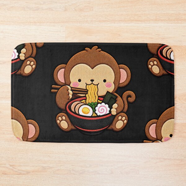 Item preview, Kawaii Monkey Eating Ramen - Cute Monkey Embroidery Patch designed and sold by ColorSplash123.