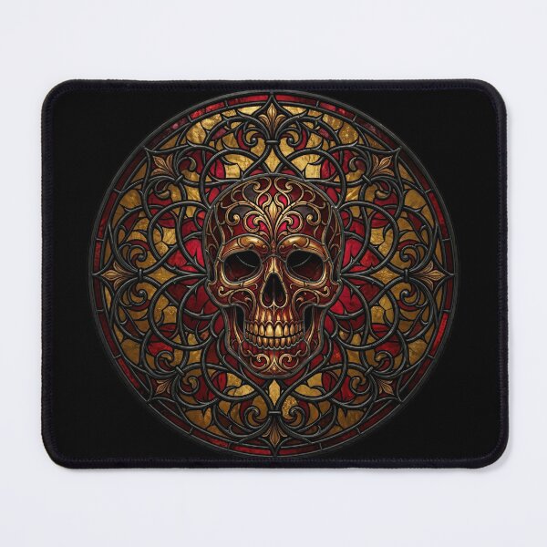 Item preview, Golden Gothic Skull Red Stained Glass designed and sold by David Mateo ArtWorks.