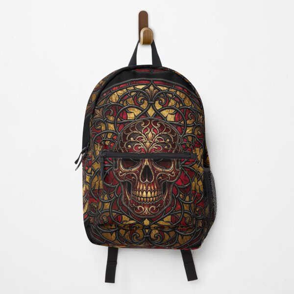 Item preview, Golden Gothic Skull Red Stained Glass designed and sold by David Mateo ArtWorks.