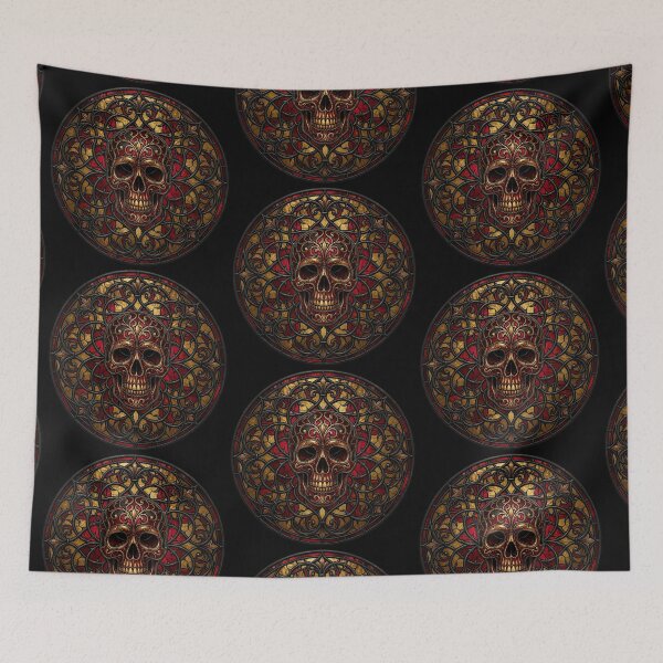 Item preview, Golden Gothic Skull Red Stained Glass designed and sold by David Mateo ArtWorks.