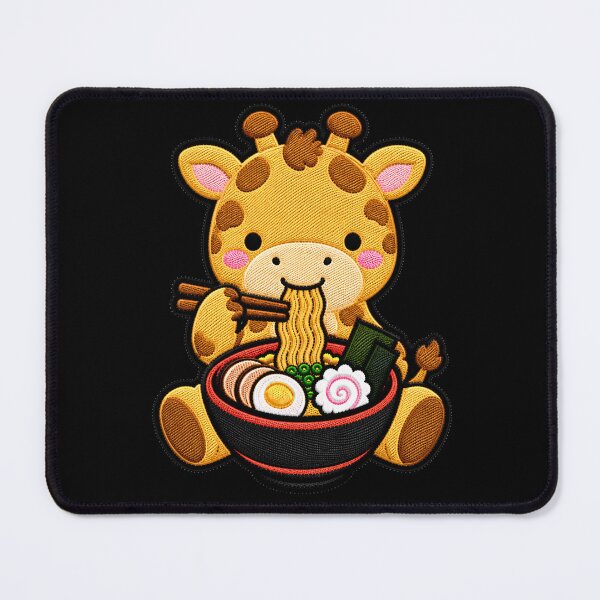 Item preview, Kawaii Giraffe Eating Ramen - Cute Giraffe Embroidery Patch designed and sold by ColorSplash123.