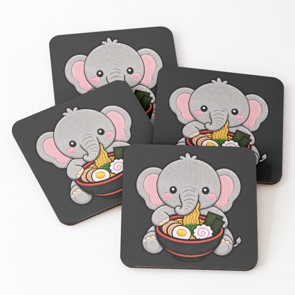 Item preview, Kawaii Elephant Eating Ramen - Cute Elephant Embroidery Patch designed and sold by ColorSplash123.