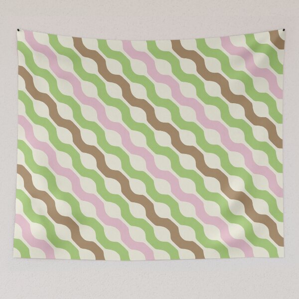 Item preview, Retro Matcha and Strawberry Wavy Ribbon Stripes designed and sold by Home Cyn Home.