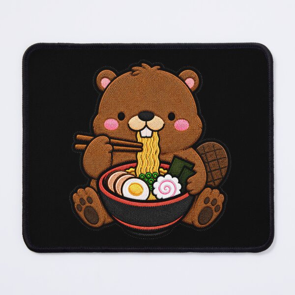 Item preview, Kawaii Beaver Eating Ramen - Cute Beaver Embroidery Patch designed and sold by ColorSplash123.