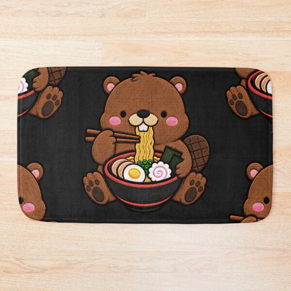Item preview, Kawaii Beaver Eating Ramen - Cute Beaver Embroidery Patch designed and sold by ColorSplash123.