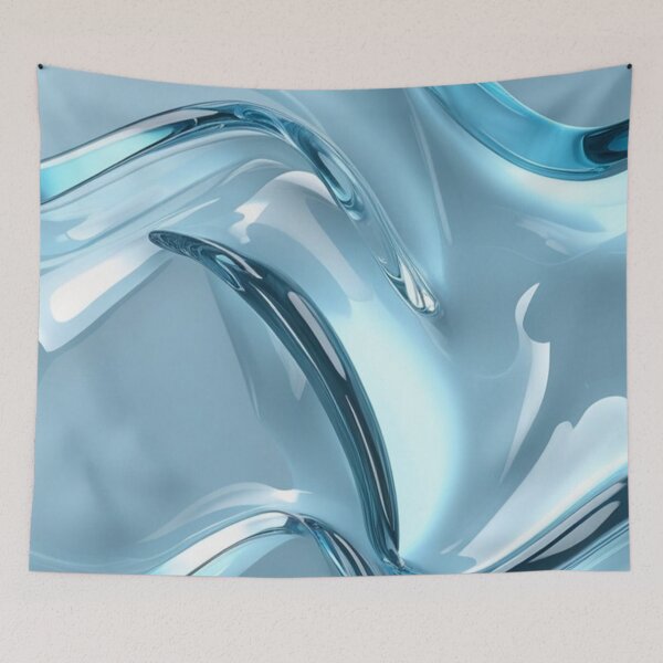 Item preview, Liquid Blue Glass Waves - Minimalist Abstract 3D Fluid Art designed and sold by LYAN-STORE.