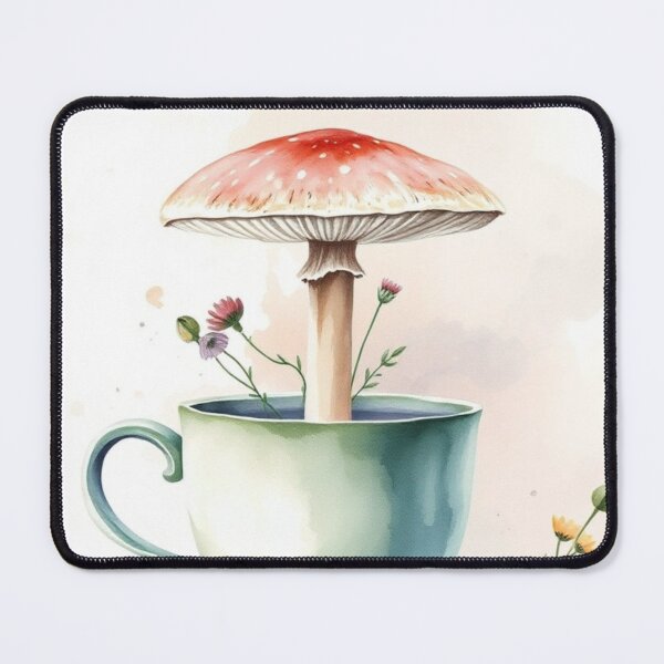 Item preview, Whimsical Watercolor Mushroom in Teacup Art designed and sold by Vida e Arte.