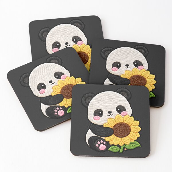 Item preview, Kawaii Panda Hugging Sunflower - Cute Panda Embroidery Patch designed and sold by ColorSplash123.