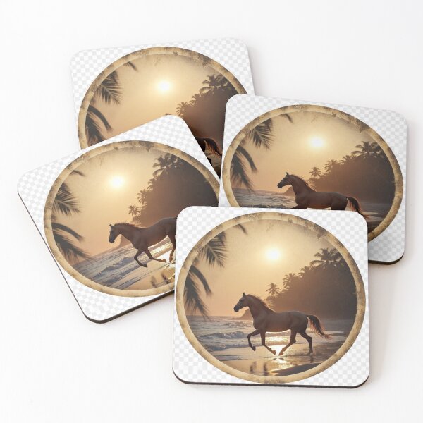 Item preview, Vintage Horse Running on Tropical Beach at Sunset | Coastal Horse Art designed and sold by GalleryPeak.