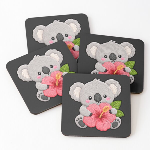 Item preview, Kawaii Koala Holding Hibiscus - Cute Koala Embroidery Patch designed and sold by ColorSplash123.