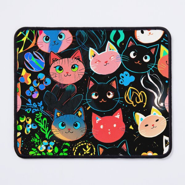 Item preview, Neon Kawaii Cat Faces Pattern – Cute Colorful Cats on Dark Aesthetic Background designed and sold by IMuDesigner.