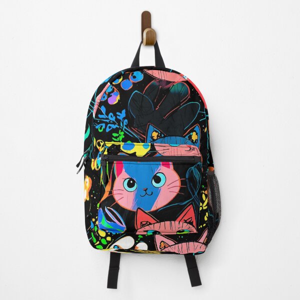 Item preview, Neon Kawaii Cat Faces Pattern – Cute Colorful Cats on Dark Aesthetic Background designed and sold by IMuDesigner.