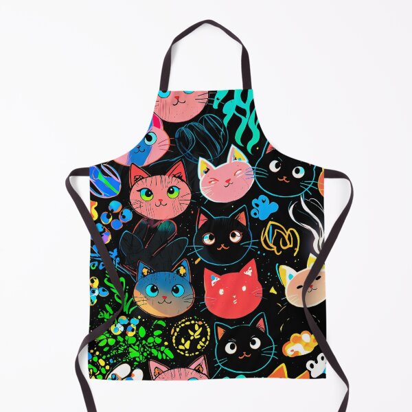 Item preview, Neon Kawaii Cat Faces Pattern – Cute Colorful Cats on Dark Aesthetic Background designed and sold by IMuDesigner.