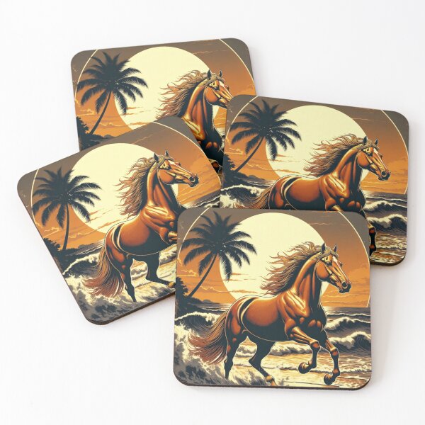 Item preview, Vintage Horse Running on Beach at Sunset | Tropical Equestrian Artwork designed and sold by GalleryPeak.