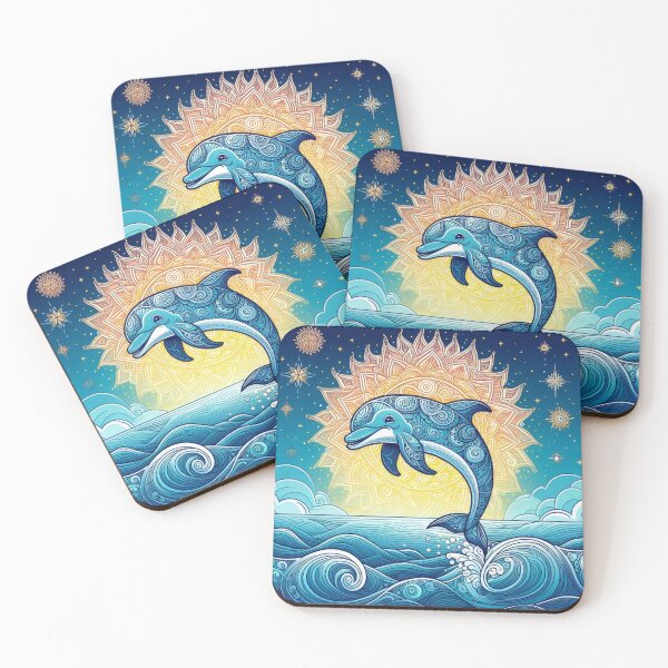 Item preview, Tribal Mandala Dolphin Golden Sun Ocean Waves Art designed and sold by Soluna Studio.