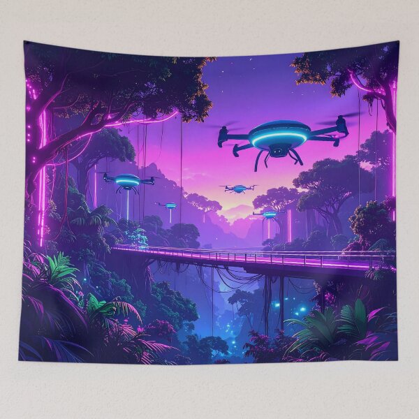 Item preview, Cyberpunk Jungle Drone Landscape designed and sold by Threadistiq.