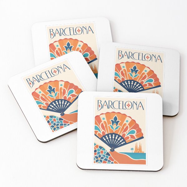 Item preview, Vintage Barcelona Spain Travel Fan Poster designed and sold by Beyond Destinations.