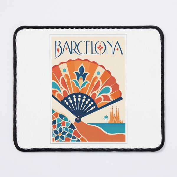 Item preview, Vintage Barcelona Spain Travel Fan Poster designed and sold by Beyond Destinations.