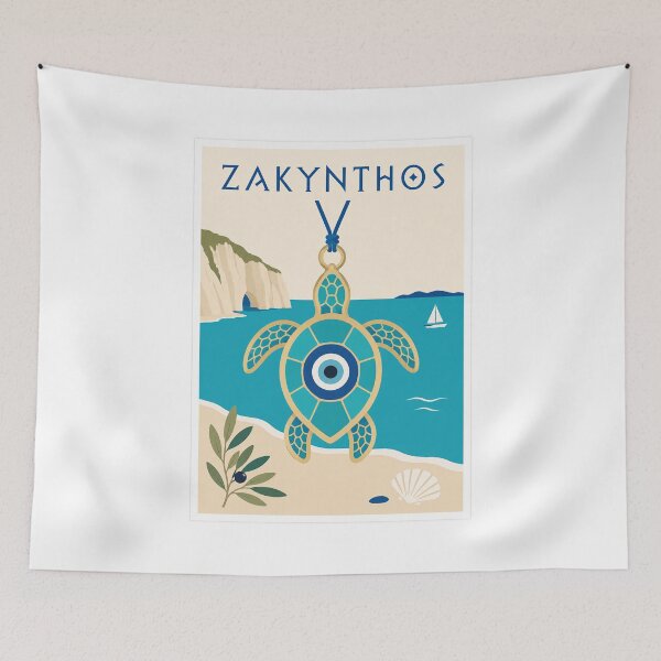Item preview, Vintage Zakynthos Greece Evil Eye Turtle Poster designed and sold by Beyond Destinations.