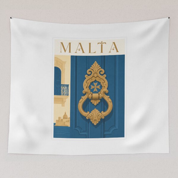 Item preview, Vintage Malta Travel Blue Door Knocker Poster designed and sold by Beyond Destinations.