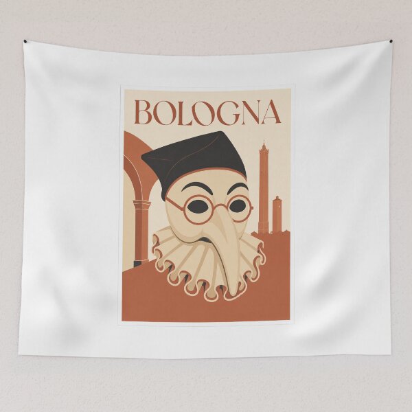 Item preview, Vintage Bologna Italy Balanzone Mask Travel Poster designed and sold by Beyond Destinations.