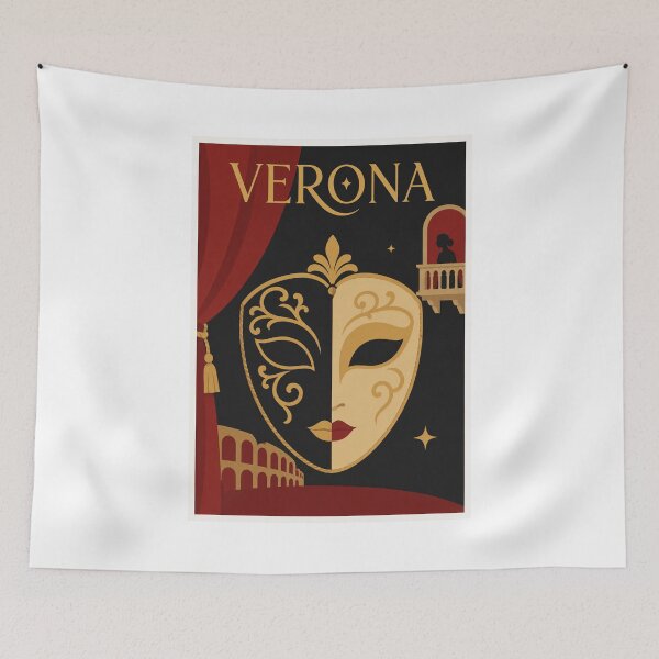 Item preview, Vintage Verona Italy Romeo Juliet Mask Poster designed and sold by Beyond Destinations.