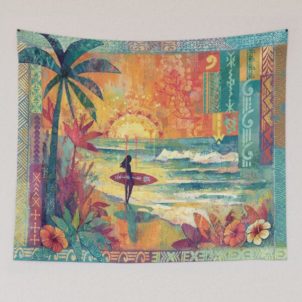 Item preview, Boho Tropical Paradise: Textured Abstract Surfer Girl Print designed and sold by sunnthreads.