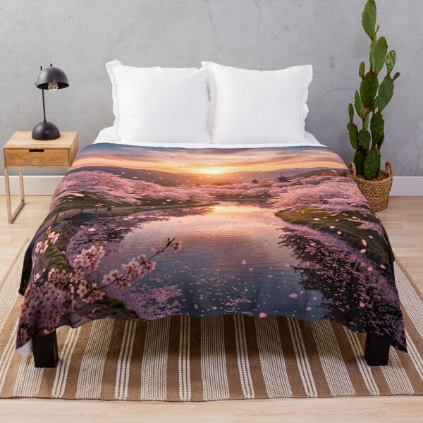 Item preview, Sakura River Sunset – Dreamy Japanese Cherry Blossom Landscape designed and sold by Quiet life.