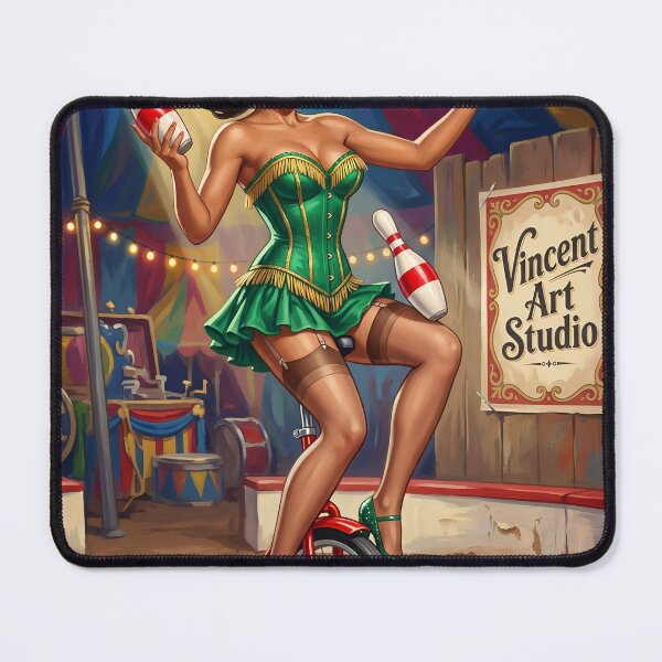 Item preview, Vintage Circus Pinup Girl Juggling on Unicycle Wall Art designed and sold by Vincent-68.
