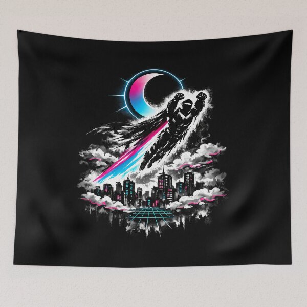 Item preview, Soaring Hero Synthwave Sumi-e Night designed and sold by KungPowUnicorn.