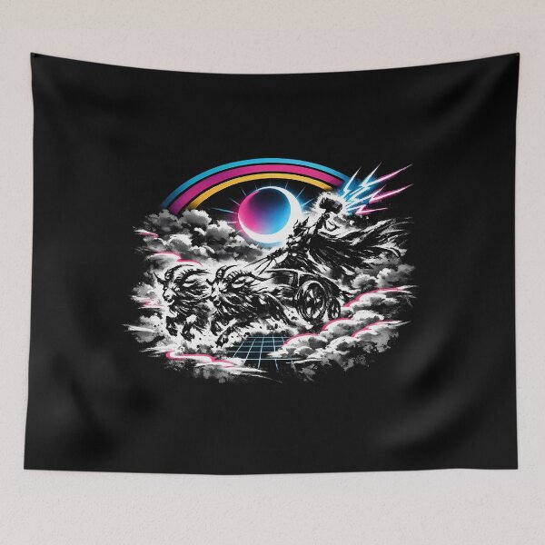 Item preview, Synthwave Sumi-e Thor’s Chariot designed and sold by KungPowUnicorn.