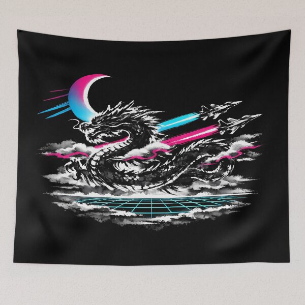 Item preview, Dragon and Jets Synthwave Sumi-e Sea designed and sold by KungPowUnicorn.