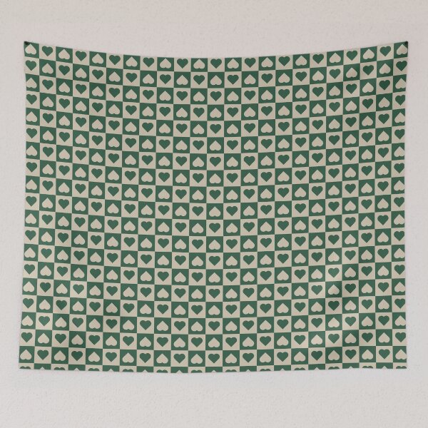 Item preview, Green and Sand checkered hearts designed and sold by pattern-archive.