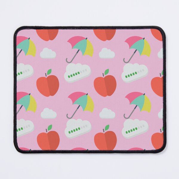 Item preview, Cute seamless pattern with red apples, colorful umbrellas, and clouds on pink background. designed and sold by AjjimaJKM.