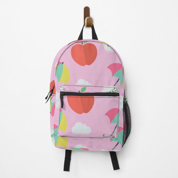 Item preview, Cute seamless pattern with red apples, colorful umbrellas, and clouds on pink background. designed and sold by AjjimaJKM.